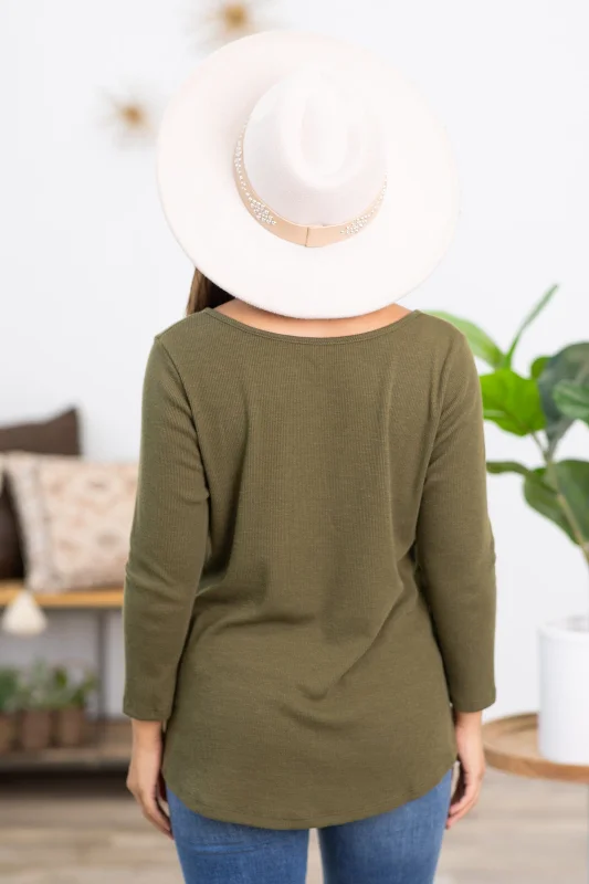 Olive 3/4 Sleeve Henley Top