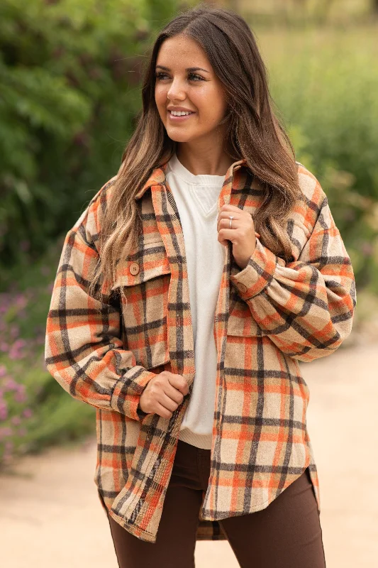 Orange and Tan Plaid Shacket