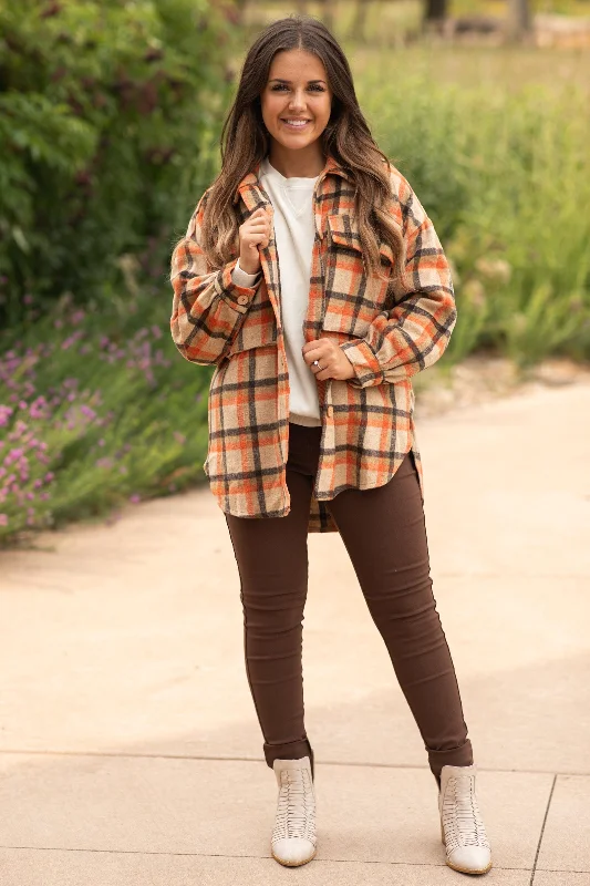 Orange and Tan Plaid Shacket