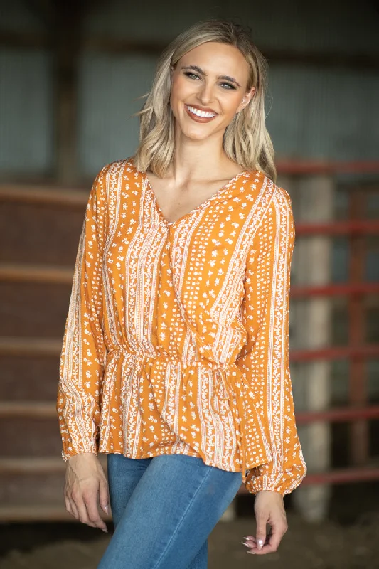 Orange Floral Print Peplum Top