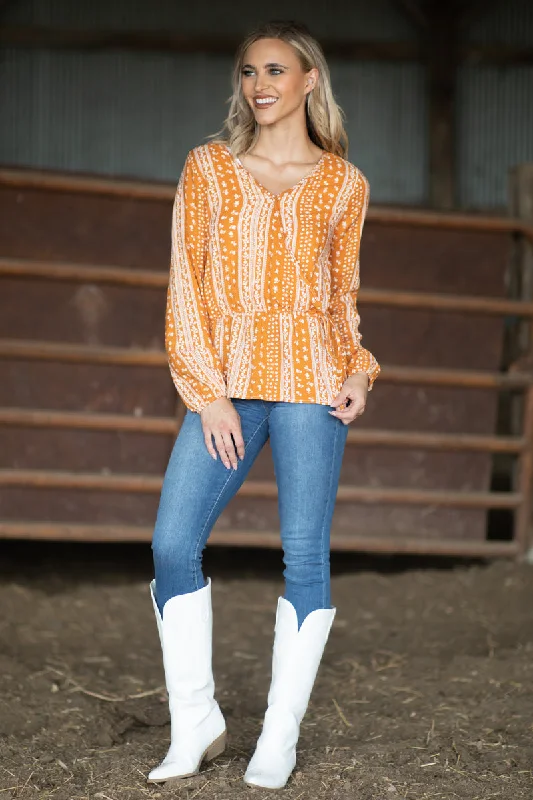 Orange Floral Print Peplum Top