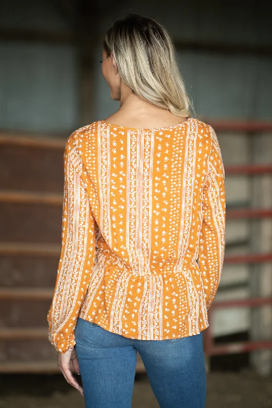 Orange Floral Print Peplum Top