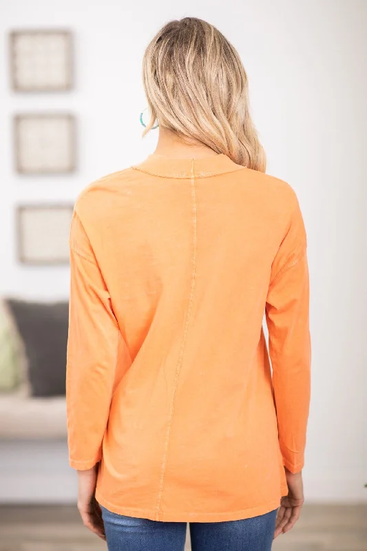 Orange Washed Long Sleeve Top