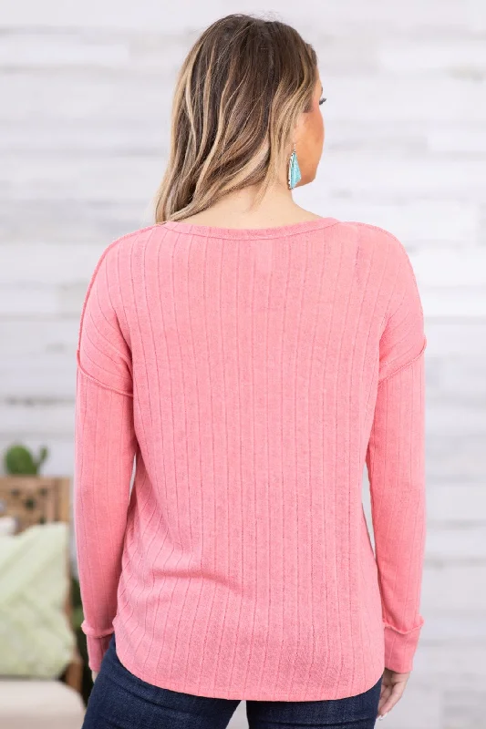 Pink Drop Shoulder Top With Buttons