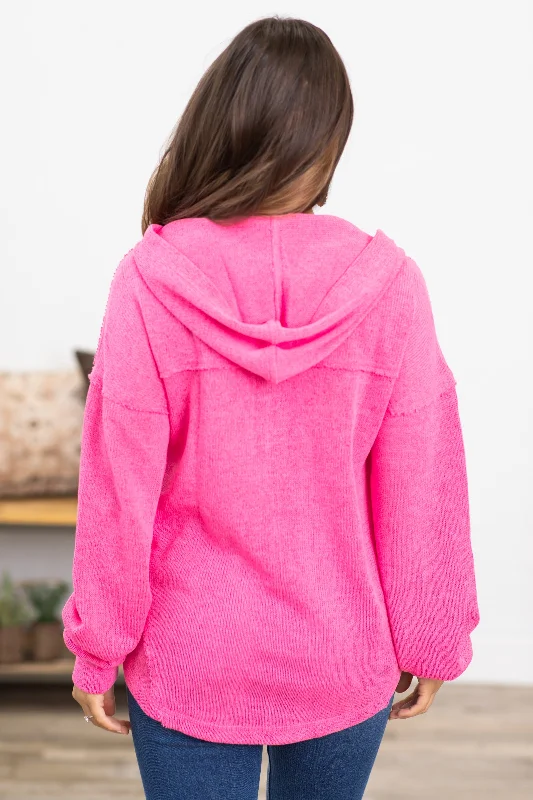 Pink Melange Hooded Long Sleeve Top