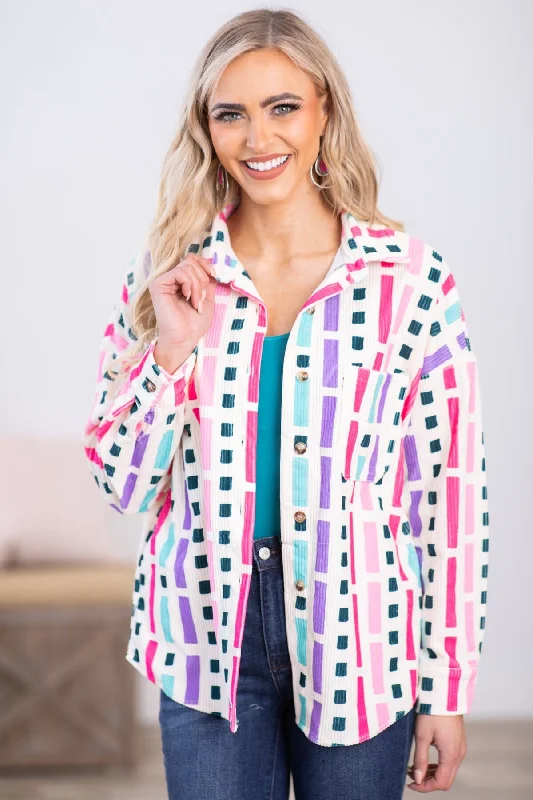 Pink Multicolor Geometric Print Jacket