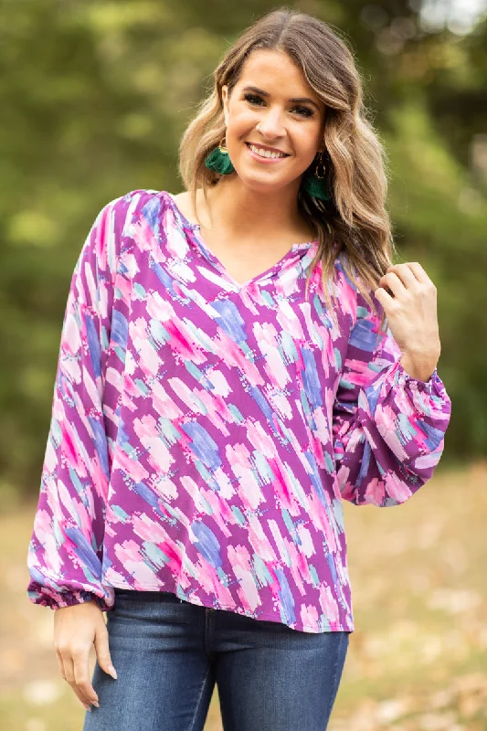 Purple Multicolor Abstract Print Top