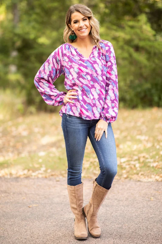 Purple Multicolor Abstract Print Top