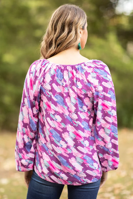 Purple Multicolor Abstract Print Top