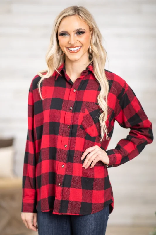 Red and Black Buffalo Plaid Button Up Top