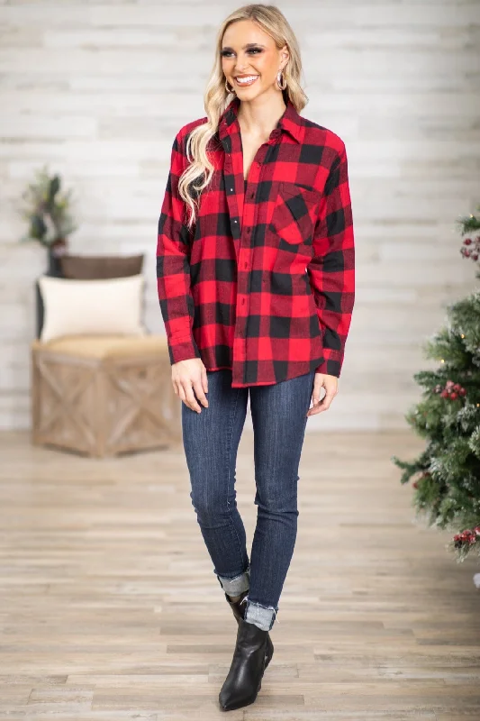 Red and Black Buffalo Plaid Button Up Top