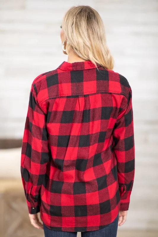 Red and Black Buffalo Plaid Button Up Top