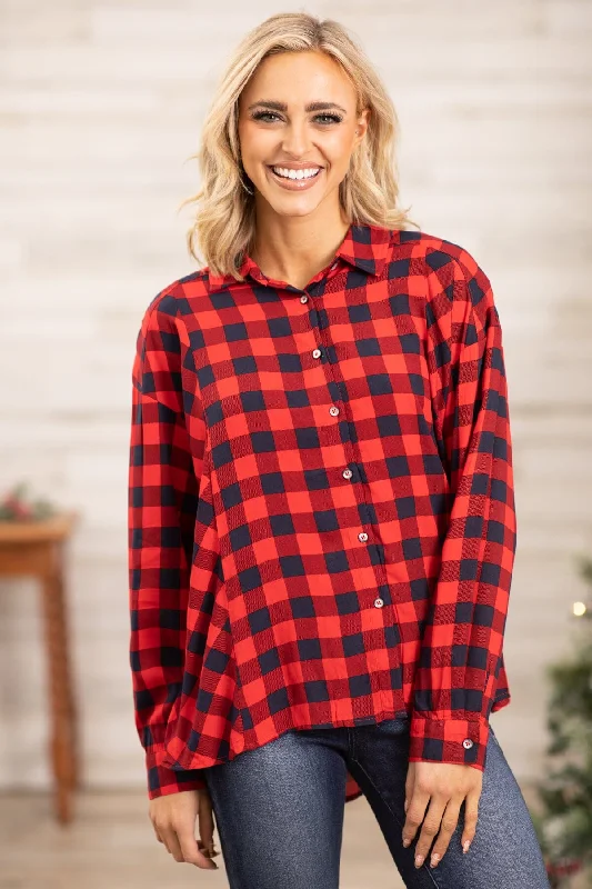 Red Buffalo Plaid Hi Lo Button Up Top