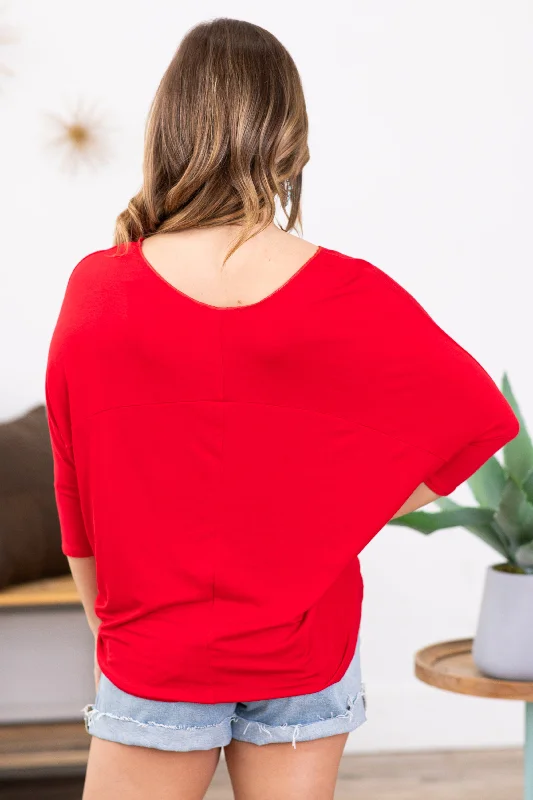 Red Dolman Sleeve 3/4 Sleeve Top