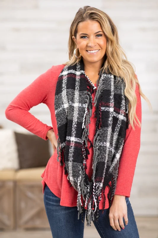 Red Top and Plaid Infinity Scarf Bundle