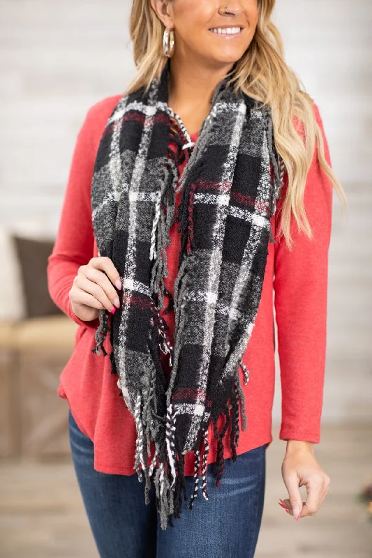 Red Top and Plaid Infinity Scarf Bundle