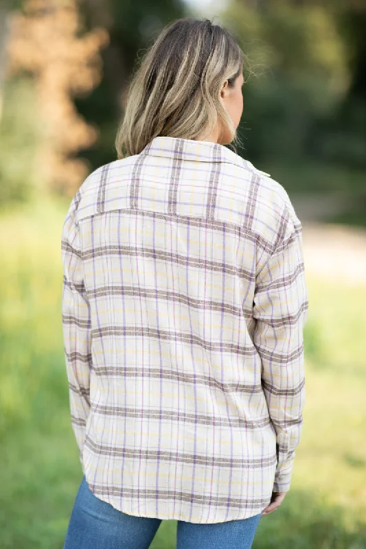 Tan and Taupe Plaid Button Up Top