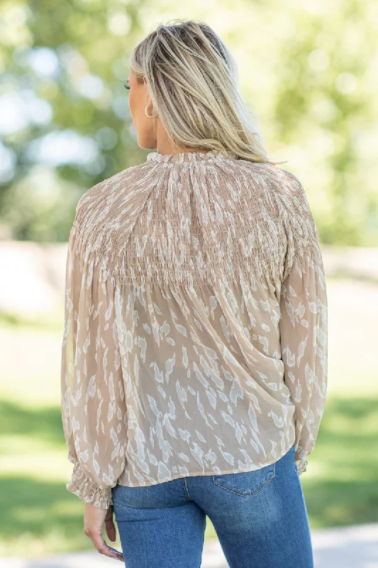 Tan and White Tonal Animal Print Top