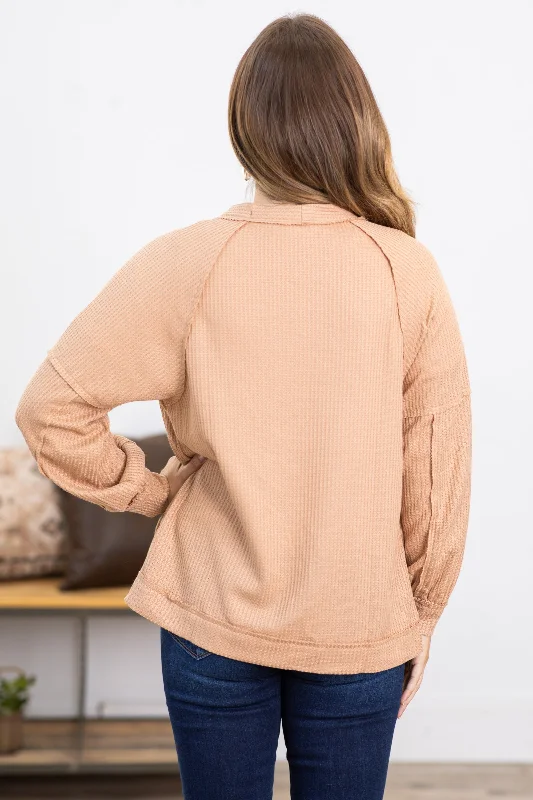 Tan Drop Shoulder Cardigan With Buttons