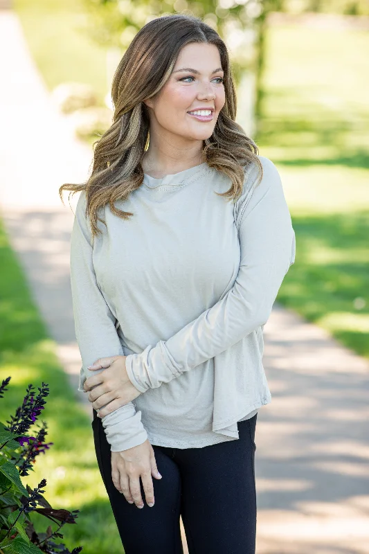 Tan Raglan Sleeve Top With Thumbholes