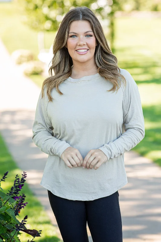 Tan Raglan Sleeve Top With Thumbholes