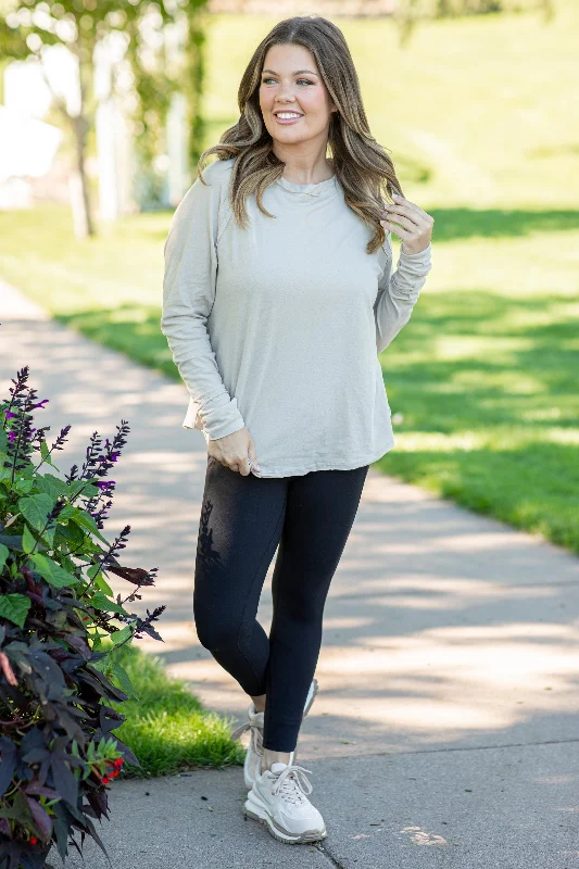 Tan Raglan Sleeve Top With Thumbholes