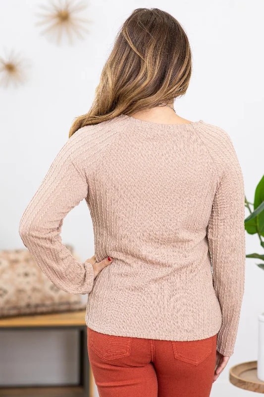 Tan Textured Long Sleeve Top