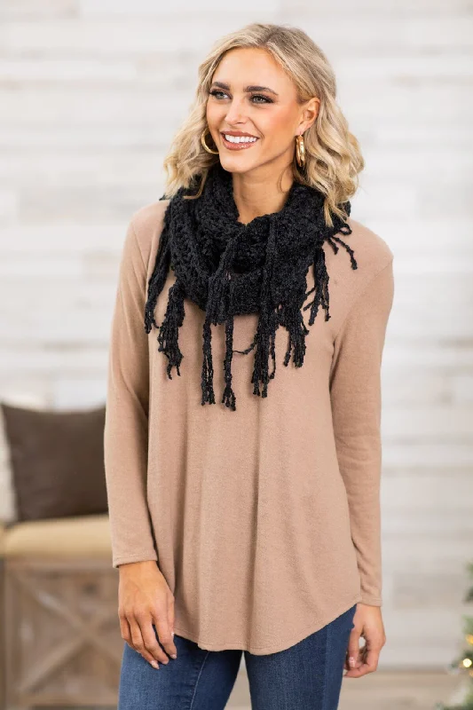 Taupe Top and Black Infinity Scarf Bundle