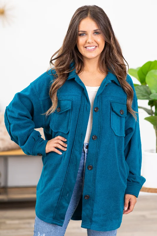 Teal Fleece Boyfriend Fit Shacket