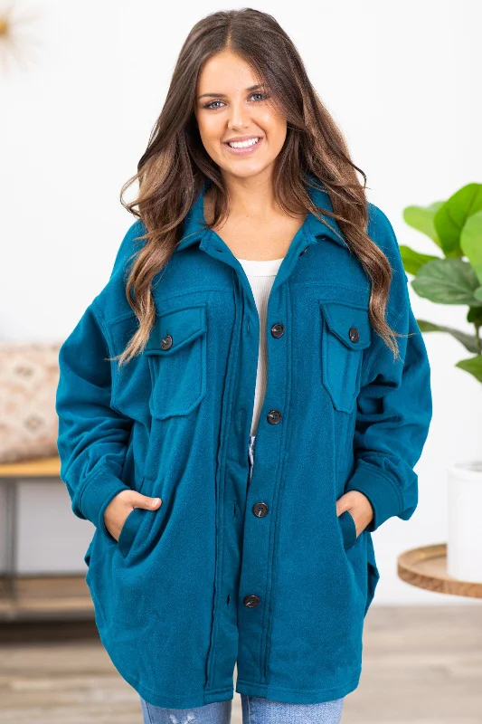 Teal Fleece Boyfriend Fit Shacket