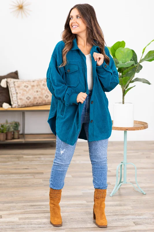 Teal Fleece Boyfriend Fit Shacket