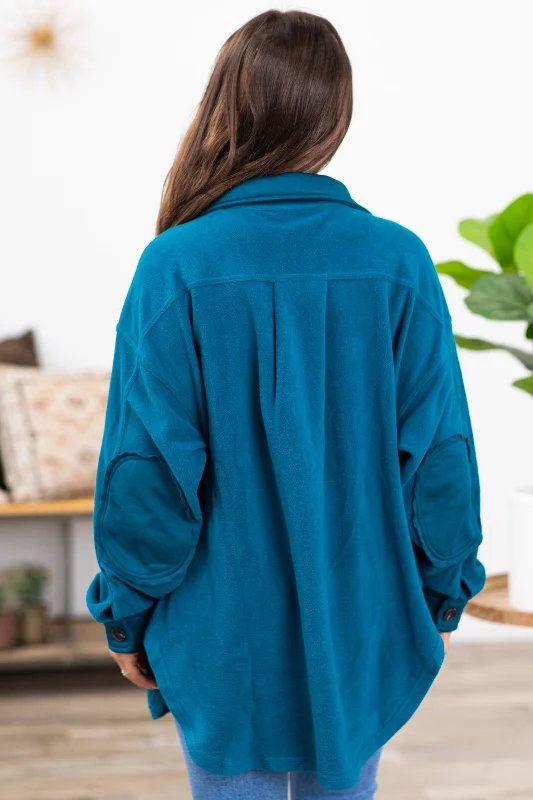 Teal Fleece Boyfriend Fit Shacket