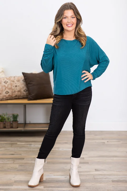 Teal Horizontal Ribbed Dolman Sleeve Top