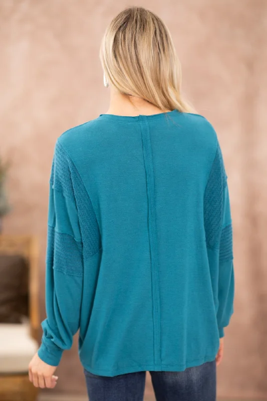 Teal Reverse Seam Detail V-Neck Top