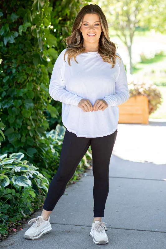 White Raglan Sleeve Top With Thumbholes