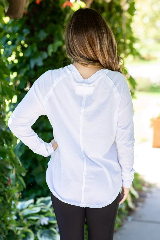 White Raglan Sleeve Top With Thumbholes